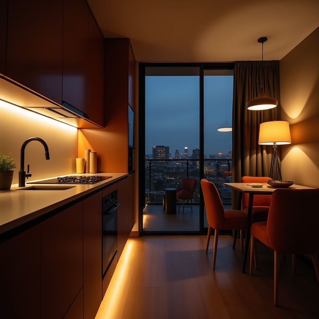 Illuminazione strategica in appartamento compatto ristrutturato
